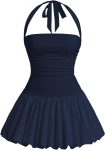 Women's Bubble Mini Dress Y2K Halter Backless Club Party Graduation Short Dresses with Shorts Underneath