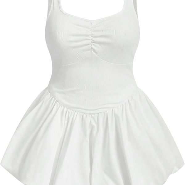 Women's Plus Size Sleeveless Bubble Dress Ruched Rib Knitted A Line Mini Dresses