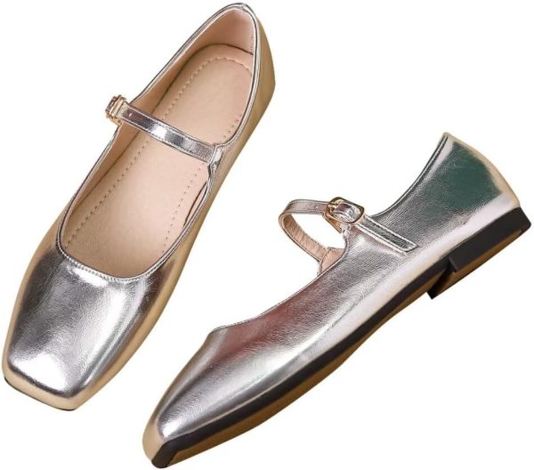 Mary Jane Shoes Square Toe Black Flats Ballet Flats for Women Comfortable Ankle Strap Flats Casual Slip On Flats