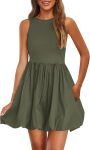 Summer Dresses for Women 2026 Casual Sleeveless Tank Mini Short Dress Crew Neck Bubble Sundress with Pockets