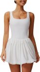 Womens Bubble Tennis Dress Squre Neck Sleeveless Workout Golf Athletic Dresses Build in Shorts with Pockets