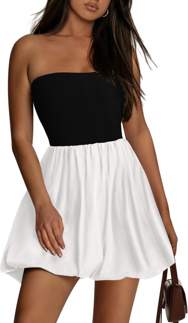 Strapless Dress for Women Bubble Hem Summer Sexy Tube Top 2026 A Line Patchwork Mini Beach Vacation Sundress
