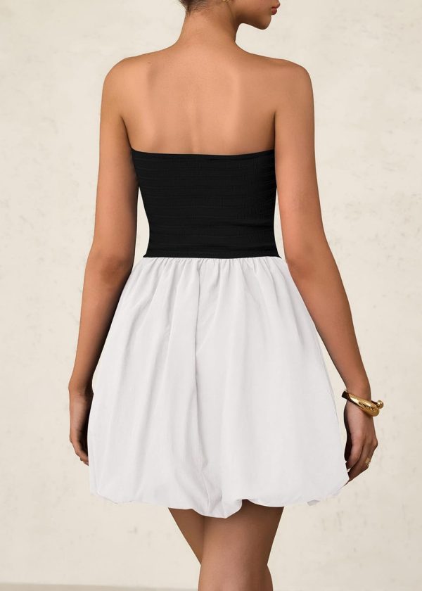 Strapless Dress for Women Bubble Hem Summer Sexy Tube Top 2026 A Line Patchwork Mini Beach Vacation Sundress