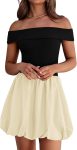Women Summer Sexy Off Shoulder Bubble Dress 2026 Knit and Woven Cocktail Party Mini Dresses with Pockets