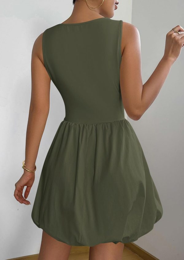 Summer Dresses for Women 2026 Casual Sleeveless Tank Mini Short Dress Crew Neck Bubble Sundress with Pockets
