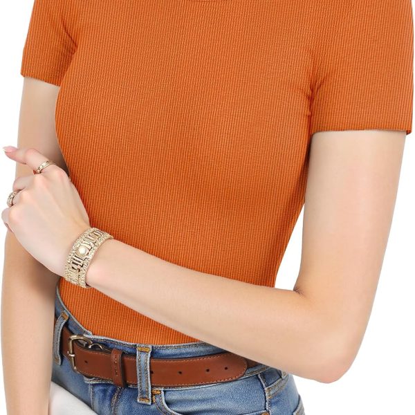 Women's Crew Neck Basic Short Sleeve T Shirt Ribbed Knit Slim Fitted Tees Casual 2026 Summer Going Out Top